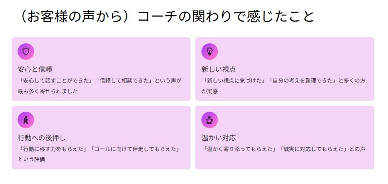 山本コーチのお客様の声からコーチの関わりで感じたことのまとめ
